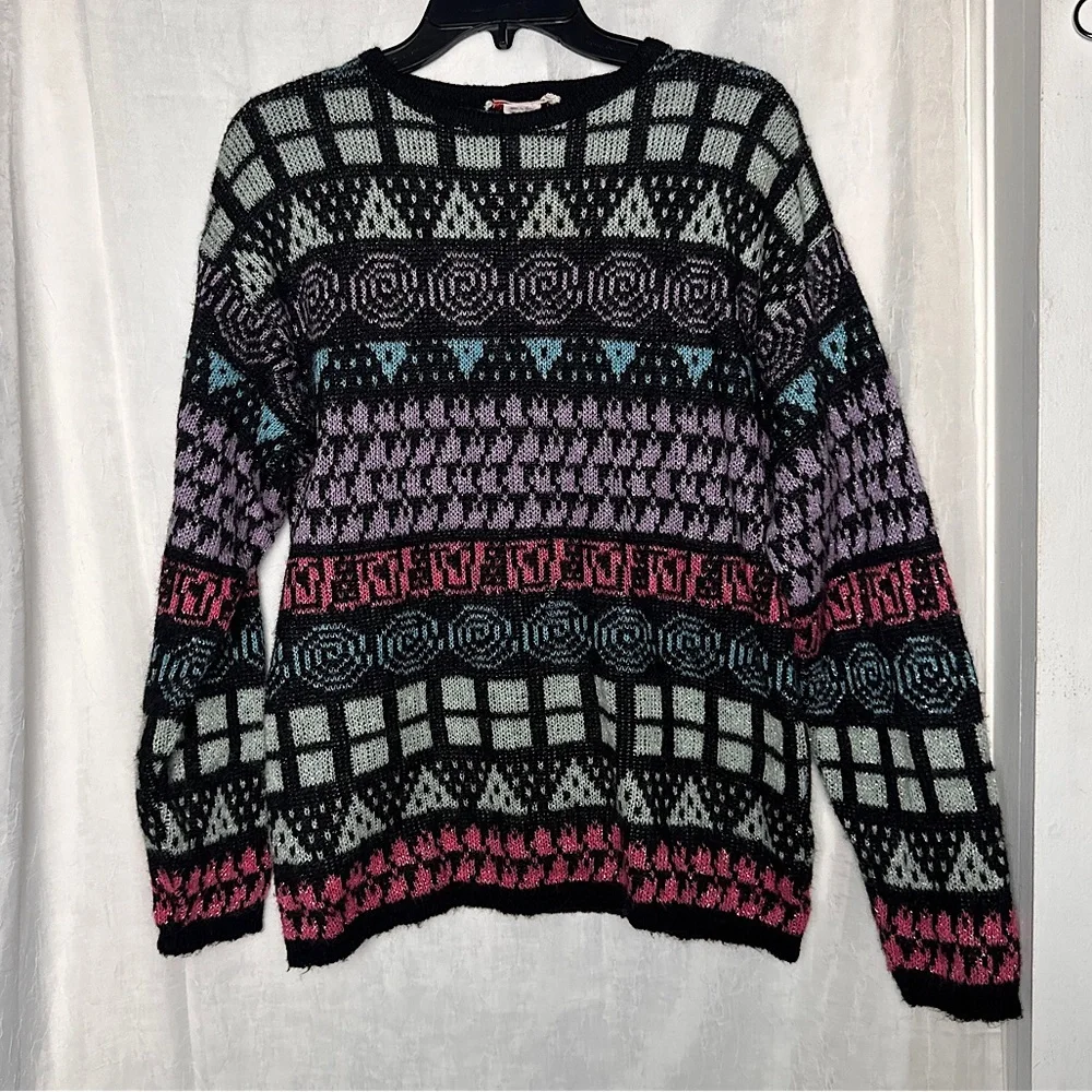 3/$20 💥 Vintage Lindsey Blake Wool Blend Cozy Geometric Print Crewneck‎ Sweater